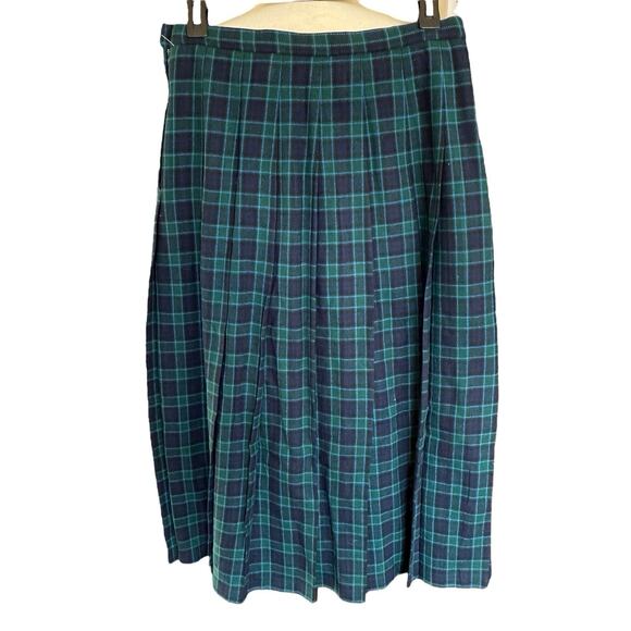 Vtg Pendleton Wool Pleated Tartan Plaid Wool Skirt 10 Black Green Preppy Prep - Picture 2 of 8